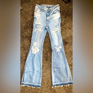 American Eagle distressed, flare leg jeans